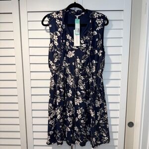 Collective Concepts Hollyn Dress Navy Blue Floral Sleeveless XL Elastic Waist